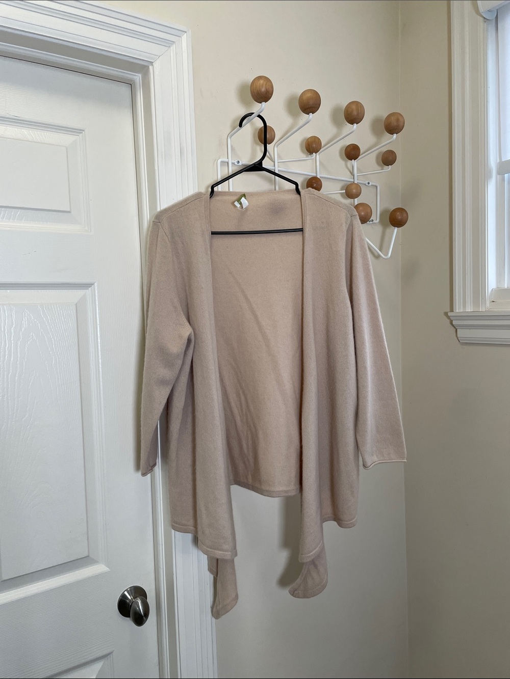 Garnet Hill - Cashmere Quarter Sleeve Tie Front Sweater Neutral Cream - XL
